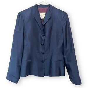 Oscar de la Renta Vintage Navy Blue Silk womens Blazer Evening Jacket